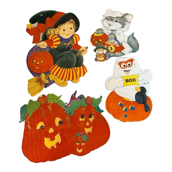 Vintage Halloween Die Cuts Double Sided Flocked Lot of 4 - Picture 1 of 16